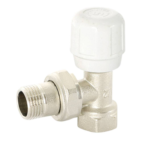 Вентиль Uni-Fitt ручной угловой НВ 1/2" с разъёмным соединением, никелированный