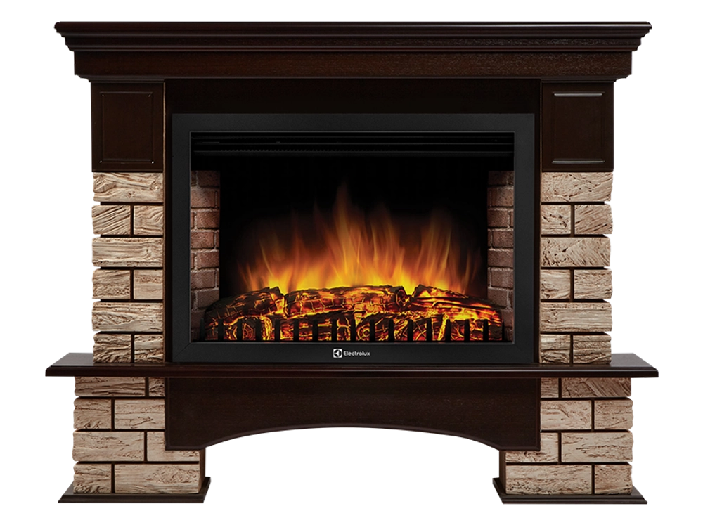 Портал Firelight Forte Wood 30U (угловой) камень коричневый, шпон темный дуб