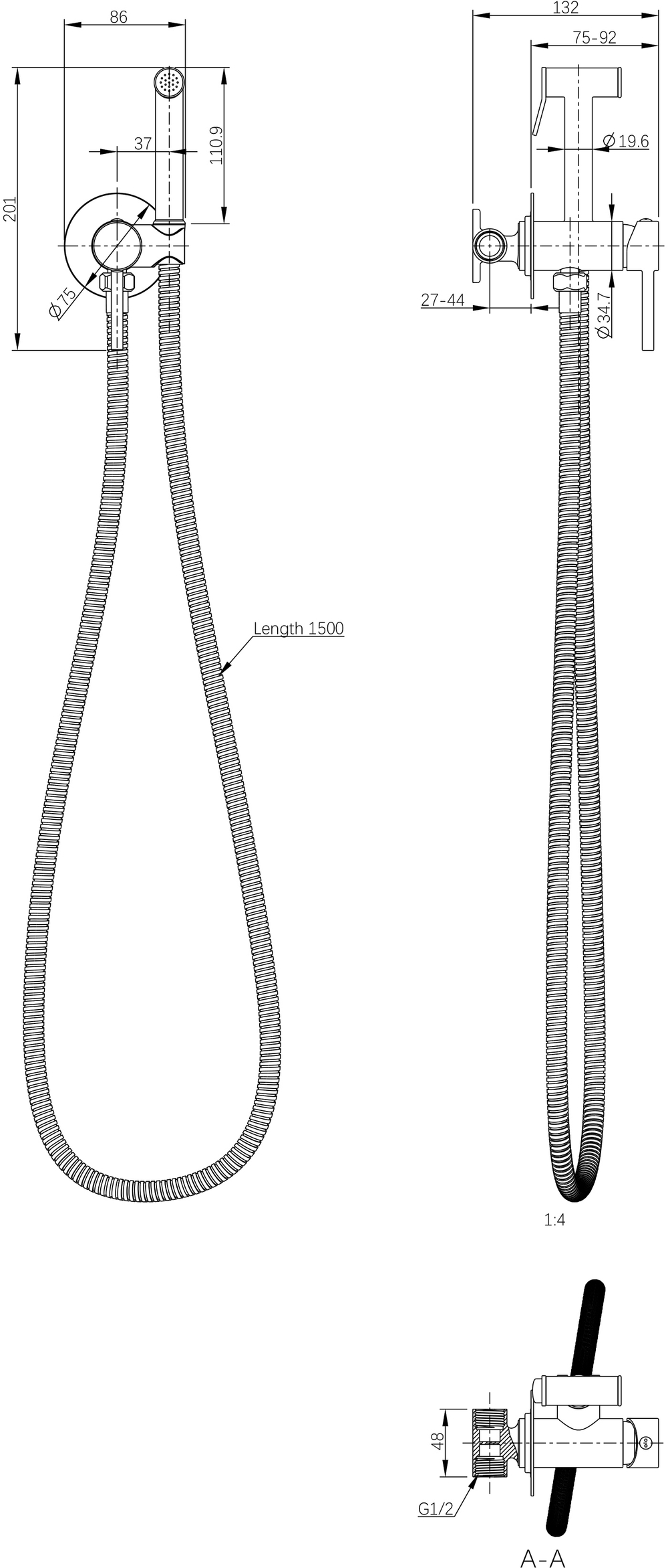 Гигиенический душ STWORKI Эстерсунд S31150GM со смесителем, С ВНУТРЕННЕЙ ЧАСТЬЮ, матовое золото