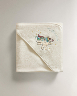 Zara Home Детское полотенце с капюшоном из хлопка, кремовый, 100x100 см