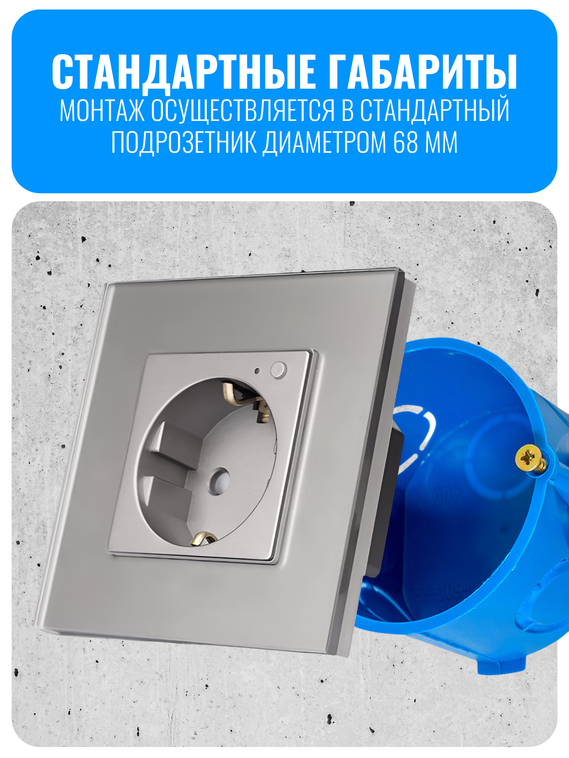 Умная ZigBee розетка с заземлением Smart Aura серия Classic с рамкой из стекла