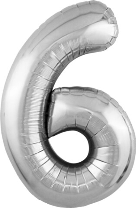 Шар (40''/102 см) Цифра, 6 Slim, Серебро, 1 шт. в уп.