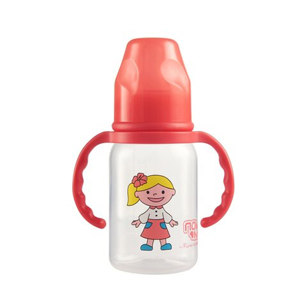 Бутылочка с ручками с силиконовой соской со средним потоком ПОМА 140 мл. с 4 месяцев, красный