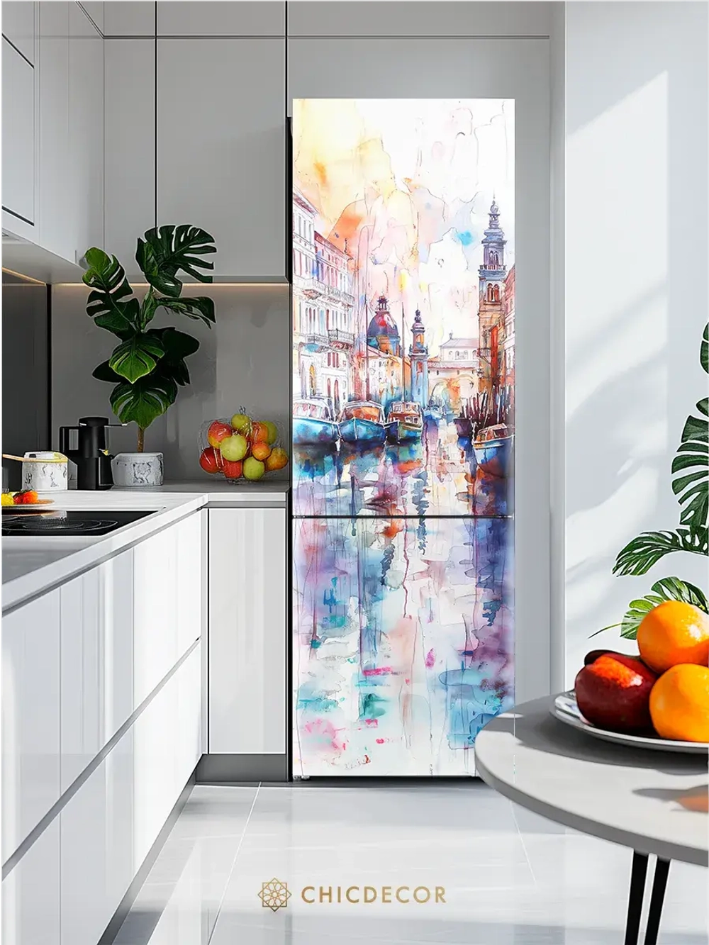 Наклейка на холодильник Венеция акварель пейзаж