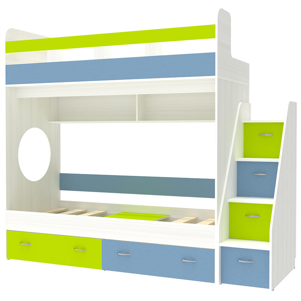 Двухъярусная кровать КарИВи Юниор 1 80x160 Белое Дерево Лайм, Синий