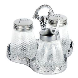 Набор для специй 3 пр (солонка, перечница, баночка для горчицы) на металлической подставке
