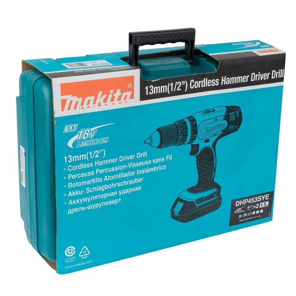 Дрель-шуруповерт Makita DHP453SYE 18В 2х1,5 Ач