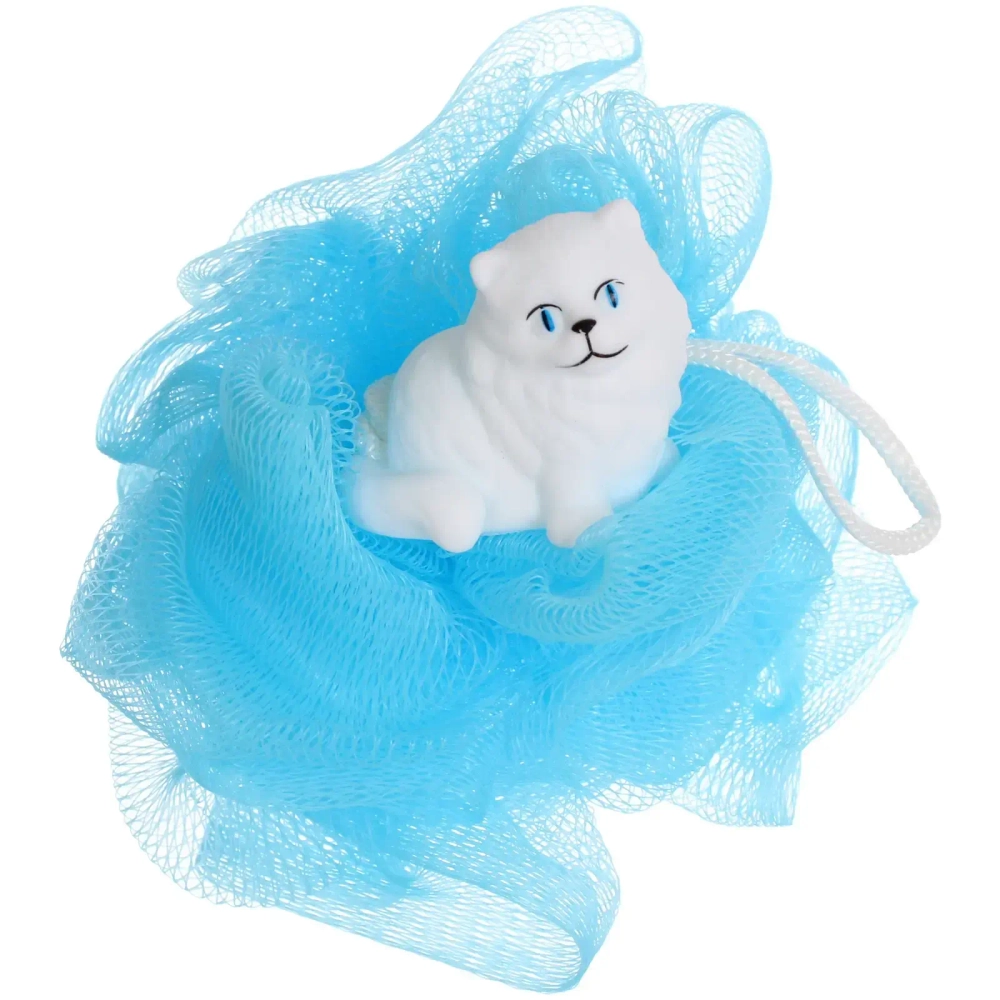 Мочалка-шар для тела полипропиленовая детская «Baby Boom - Котик Томас», цвет голубой, 20гр, d-11см