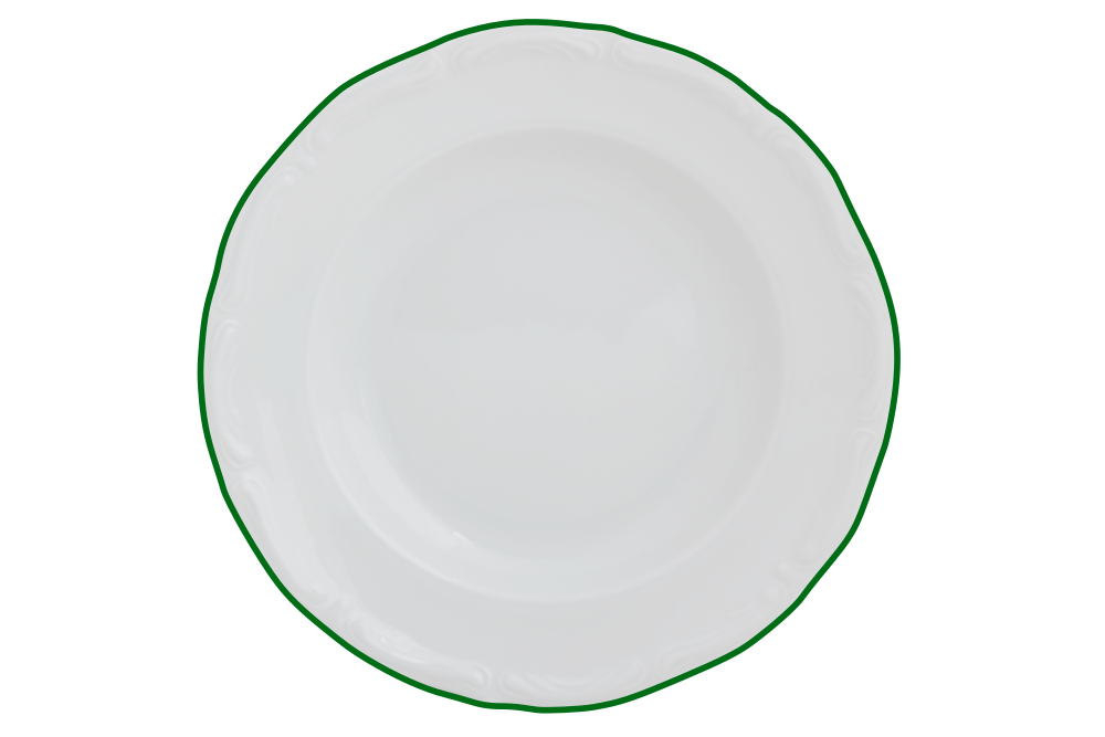 Тарелка глубокая 22 см, кант зелёный