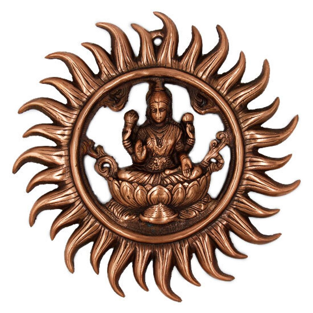Панно настенное Богиня Лакшми в Солнце, Символ Счастья Процветания и Богатства, металл силумин, 30 см