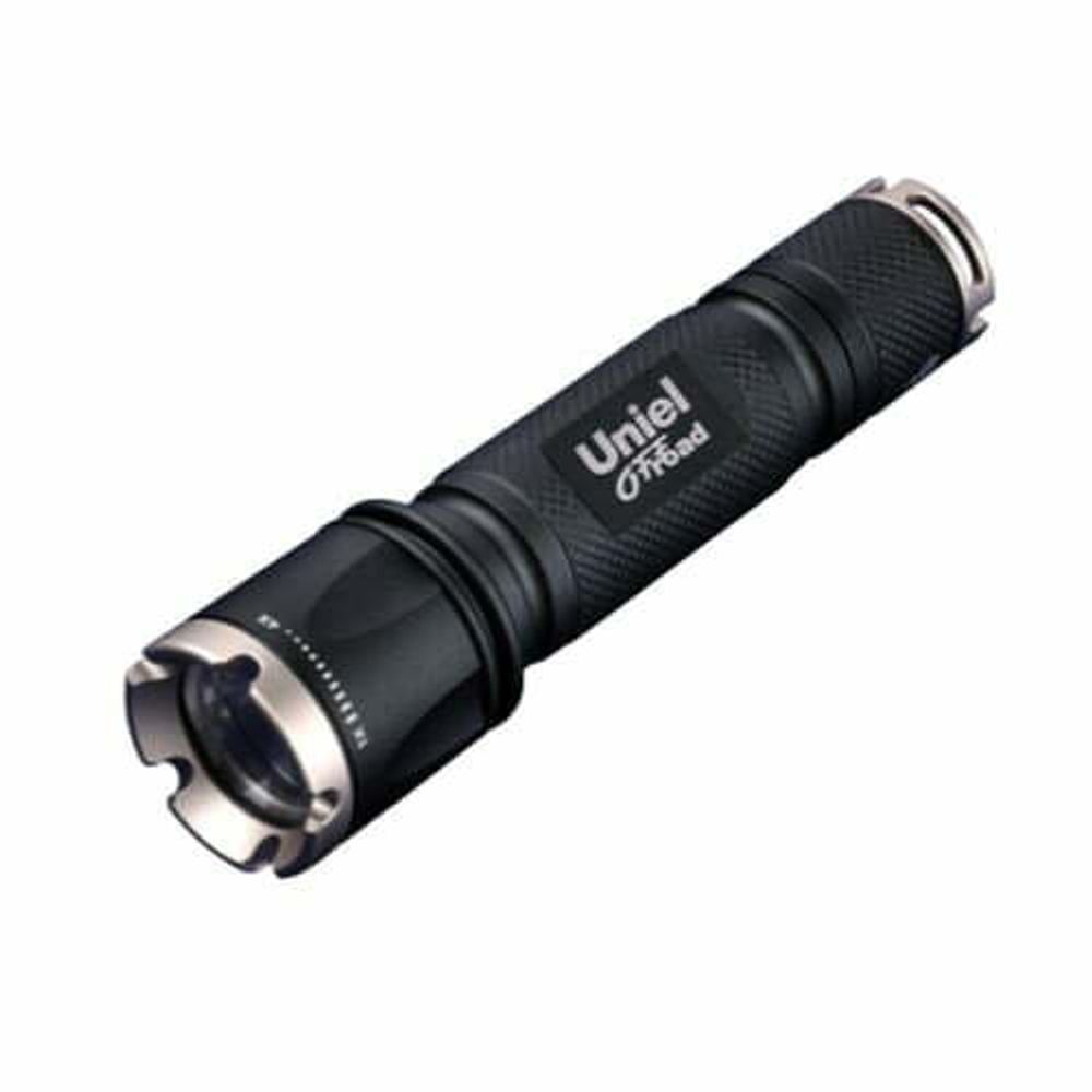 P-ML074-PB Black Фонарь Uniel-offroad (Premium) «Iron domination — 120 +», алюминиевый корпус, XP-С {Q2} CREE LED, упаковка — блистер, 3 х AAA в/к, цв