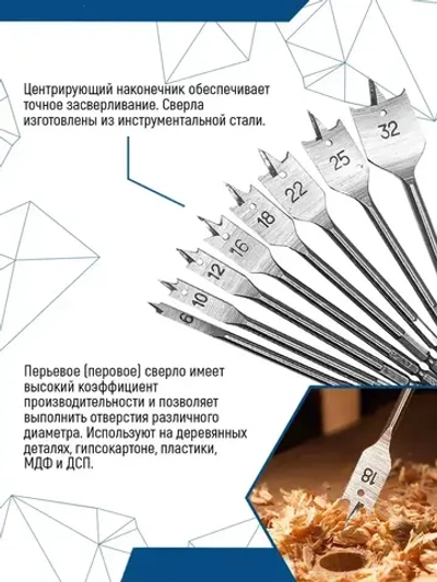 Набор перьевых сверл по дереву 8шт с удлинителем