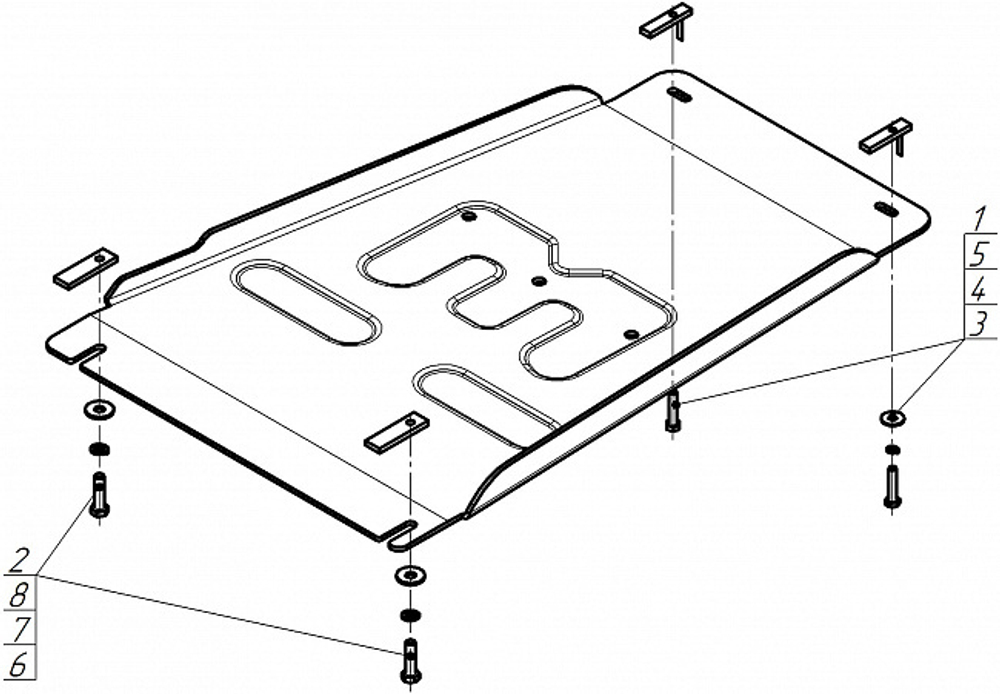 Защита алюминиевая 5 мм КПП для Toyota Land Cruiser Prado 250; V=2,8D; с 2024г Motodor.32535
