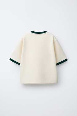 ZARA ФУТБОЛКА INTERLOCK ПРЯМОГО КРОЯ С КОНТРАСТНОЙ ОТДЕЛКОЙ, ЭКРЮ