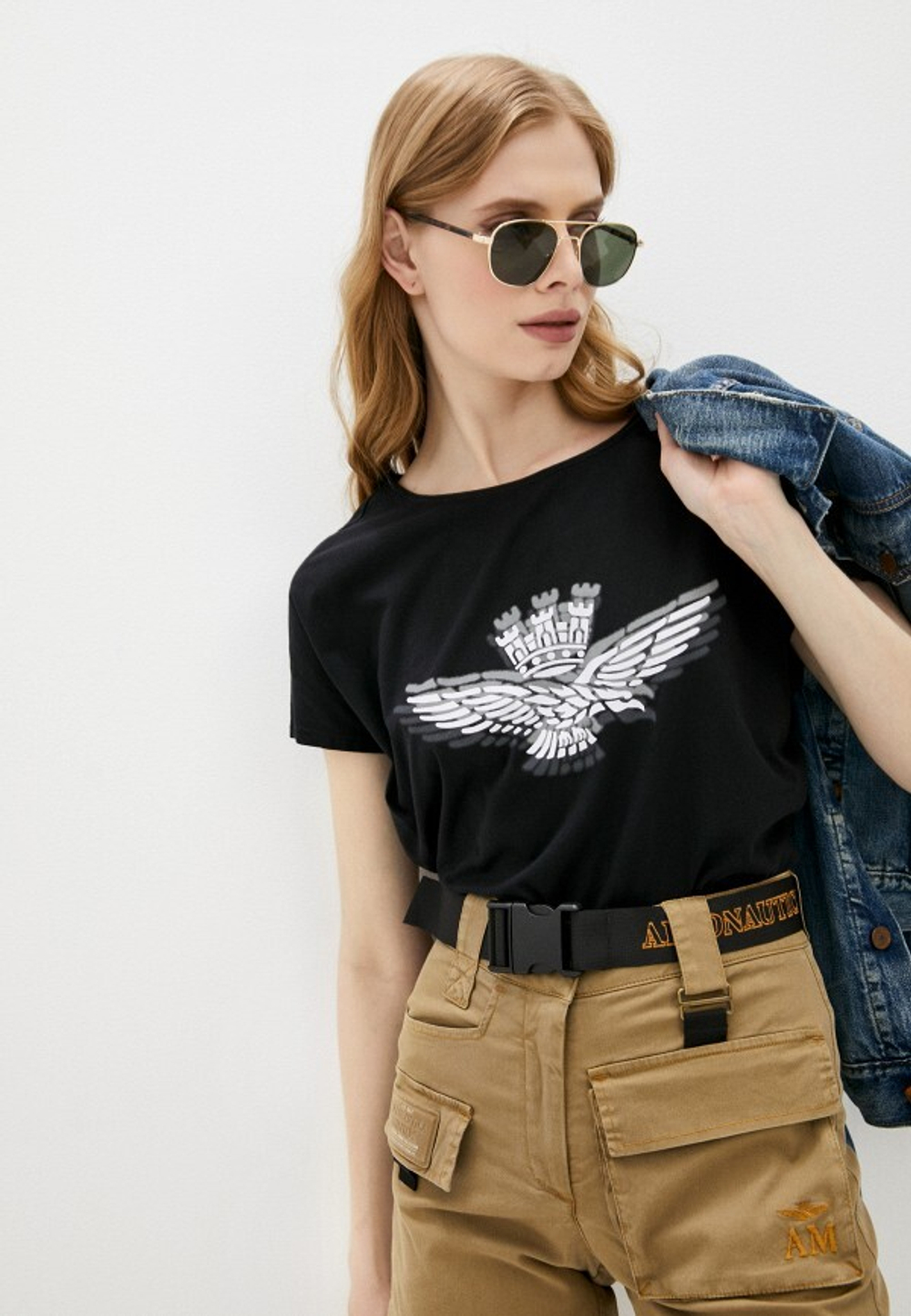 Футболка жен. AERONAUTICA 1881 черный лого белым