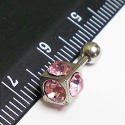 Микроштанга 8 мм для пирсинга ушей "Кубик". Медицинская сталь, розовые кристаллы. 1 шт