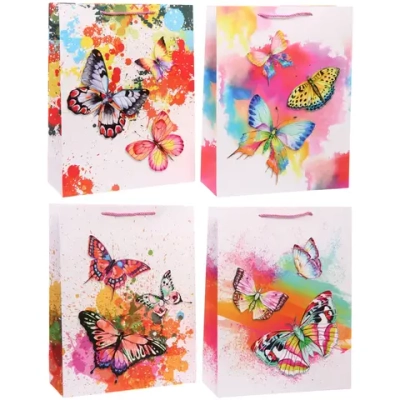 Пакет подарочный «Акварельные бабочки» 31*40*12 см, микс