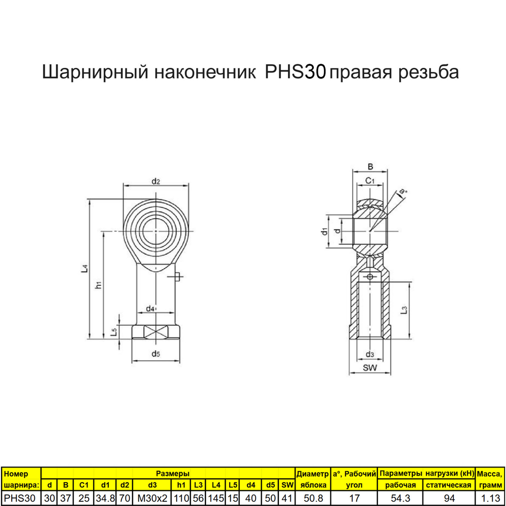 Шарнирный наконечник М18 2 шт. / PHS18 внутренняя правая резьба / для ЧПУ и спецтехники