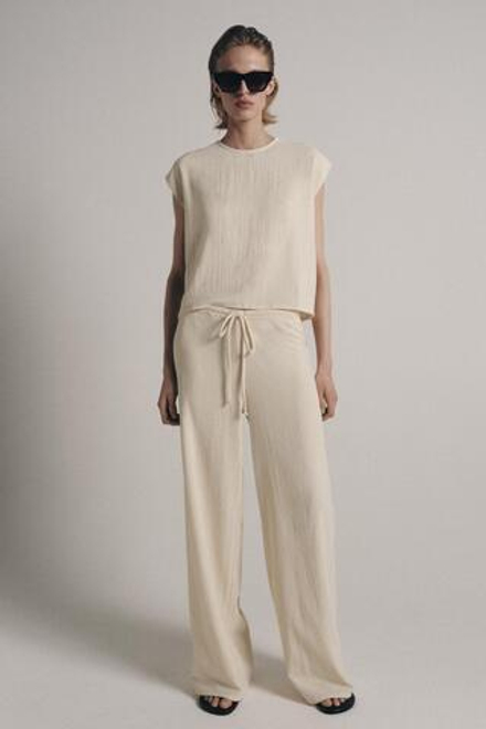 ZARA ТОП В СТИЛЕ РУСТИК БЕЗ РУКАВОВ, ЭКРЮ