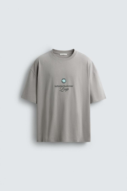 ZARA ФУТБОЛКА С ПРИНТОМ «ЗВЕЗДА», СВЕТЛО-СЕРЫЙ