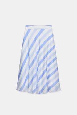 ZARA ЮБКА МИДИ В ПОЛОСКУ, СИНИЙ/БЕЛЫЙ