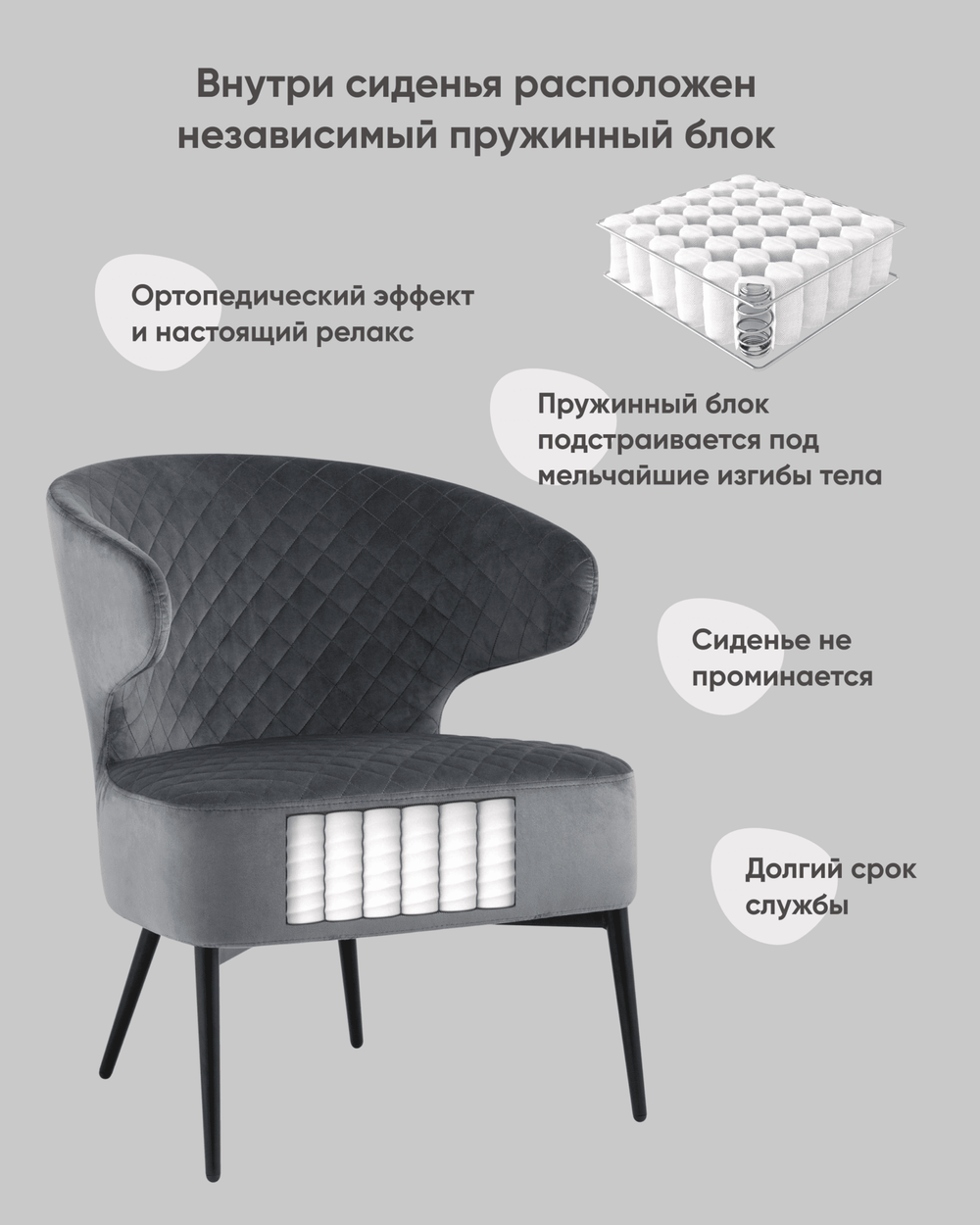 Кресло лаунж Royal велюр тёмно-серый