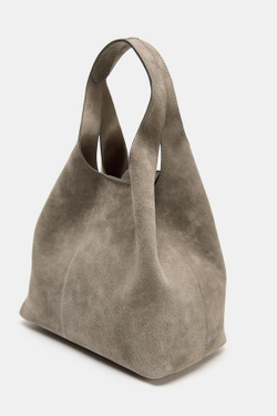 ZARA КОЖАНАЯ МИНИ-СУМКА-ШОПЕР, СЕРЫЙ