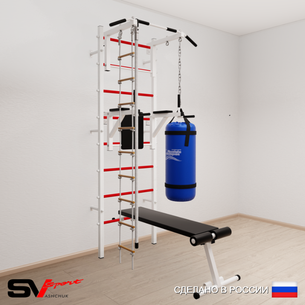 Шведская стенка Sv Sport усиленная 6853 (Турник стандарт/Брусья/Скамья/Канат/Лестница/Цепь/Мешок 30кг)