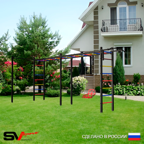 Уличная шведская стенка Sv Sport рукоход х 2 с комплектом турник прямой У53722 (Турник/Со спинкой)