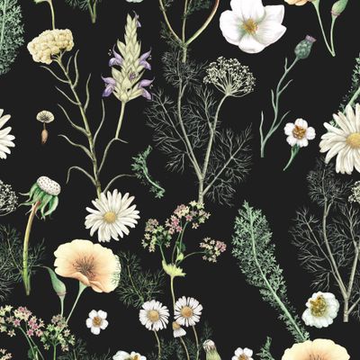Пастельные цветы на черном Pastel flowers Vintage Black