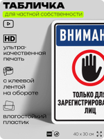 Табличка для частной территории "Внимание, только для зарегистрированных лиц", на дом, для участка, организаций и частных территорий, предупреждающая, 40х30 см, Silver Plane x Айдентика Технолоджи