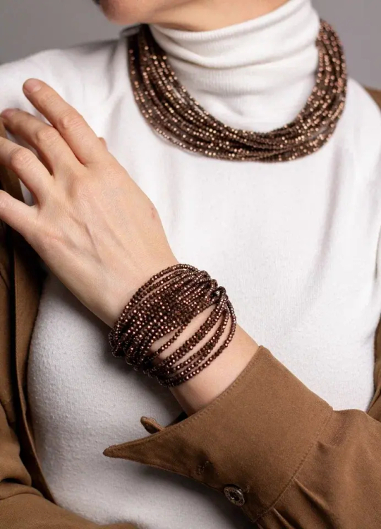 Браслет "Венеция" из шоколадного венецианского стекла на кожаной застежке