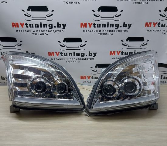 Передние фары Tube Light для Toyota Land Cruisre Prado 120 (03-09) динамические хромированные