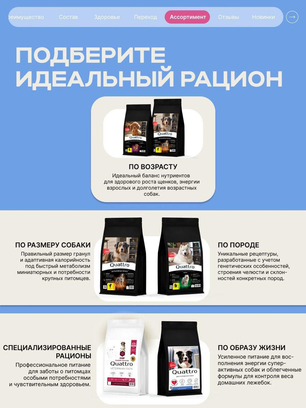 Корм сухой для взрослых собак породы Акита-ину, премиум полнорационный комплекс, с говядиной, 12 кг, QUATTRO