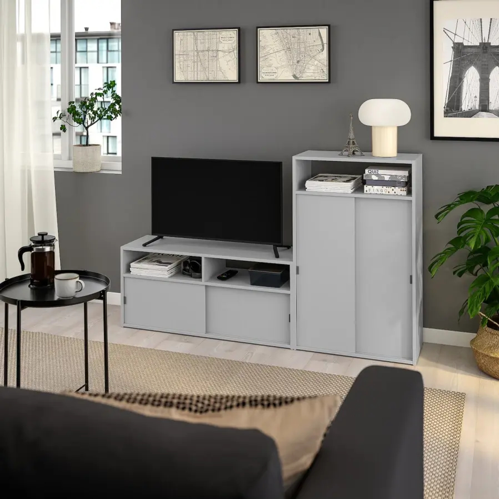 Тумба под телевизор - IKEA SPIKSMED, 97x32x157cм, серый, СПИКСМЕД ИКЕА