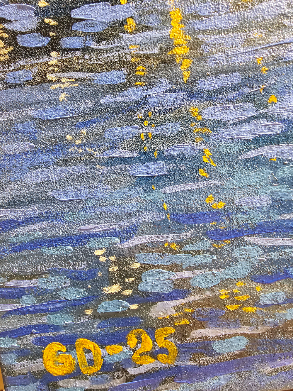 Картина маслом на картоне 30х40 с мольбертом для интерьера "Ночь"