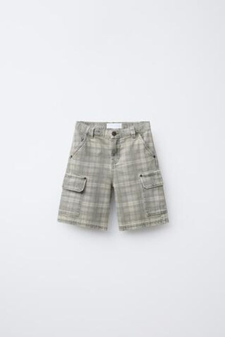 ZARA ШОРТЫ В КЛЕТКУ, СВЕТЛЫЙ ХАКИ