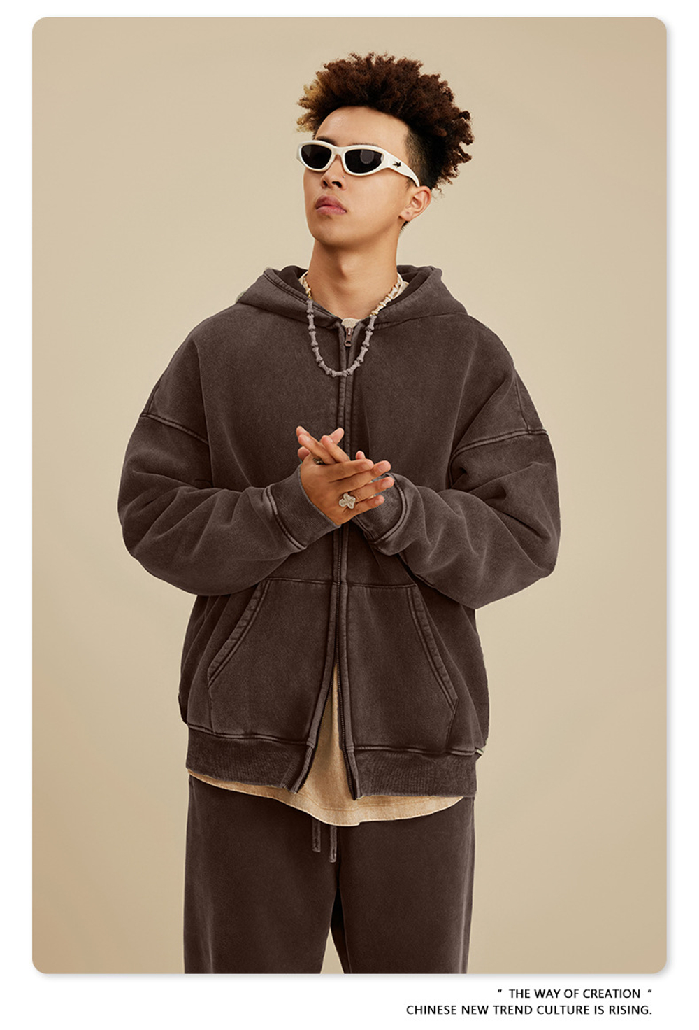 Американский модный брендовый костюм мужской коричневого цвета с эффектом потёртости с капюшоном и двойной молнией для мужчин.