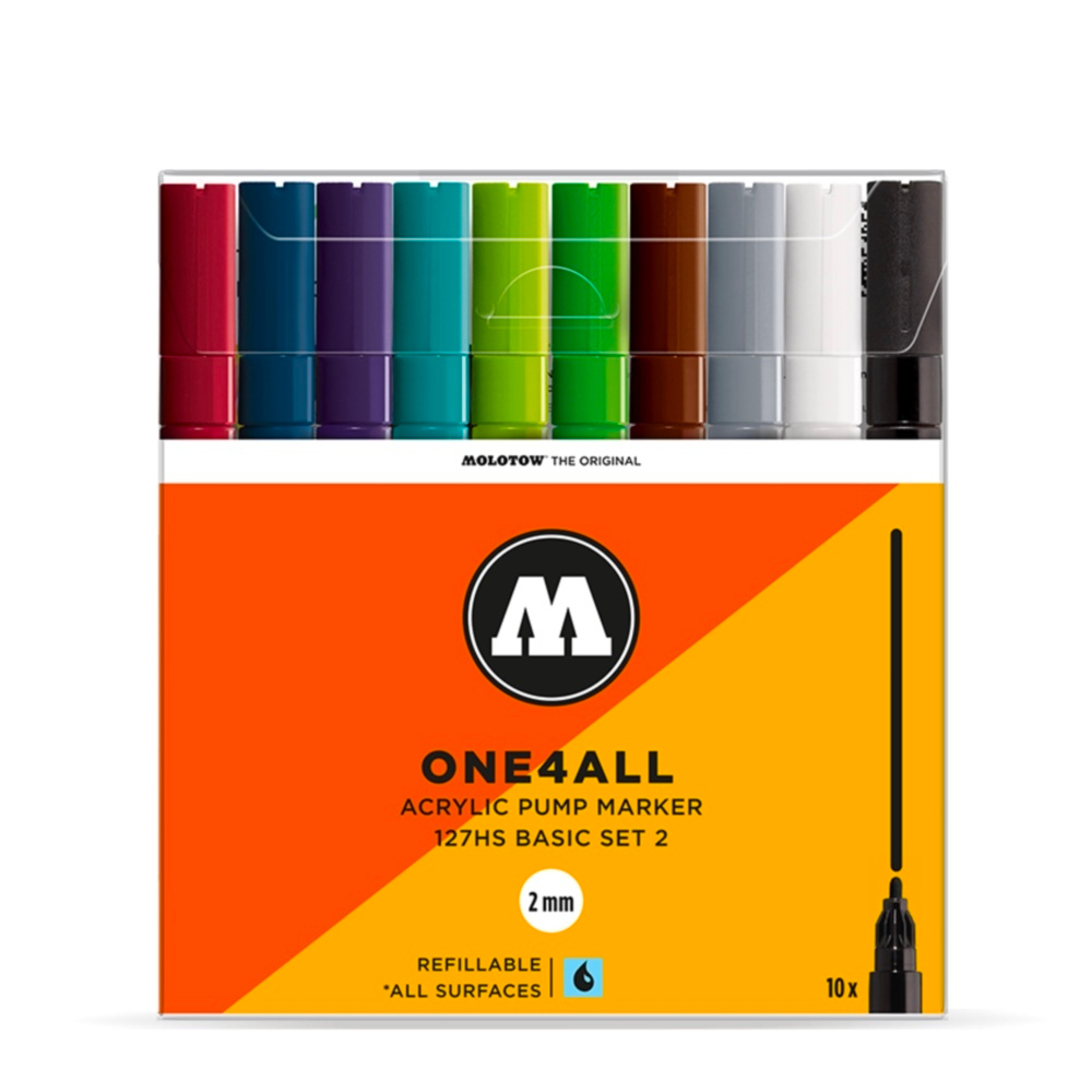 Набор маркеров Molotow ONE4ALL 127HS - 10шт Basic-Set 2 (2мм)