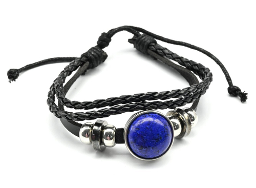 Браслет из кожи с лазуритом круг 20 мм