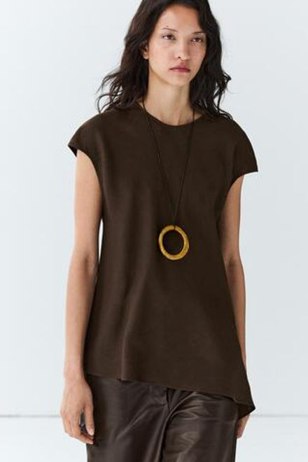 Massimo Dutti Асимметричный топ из 100% льна, коричневый