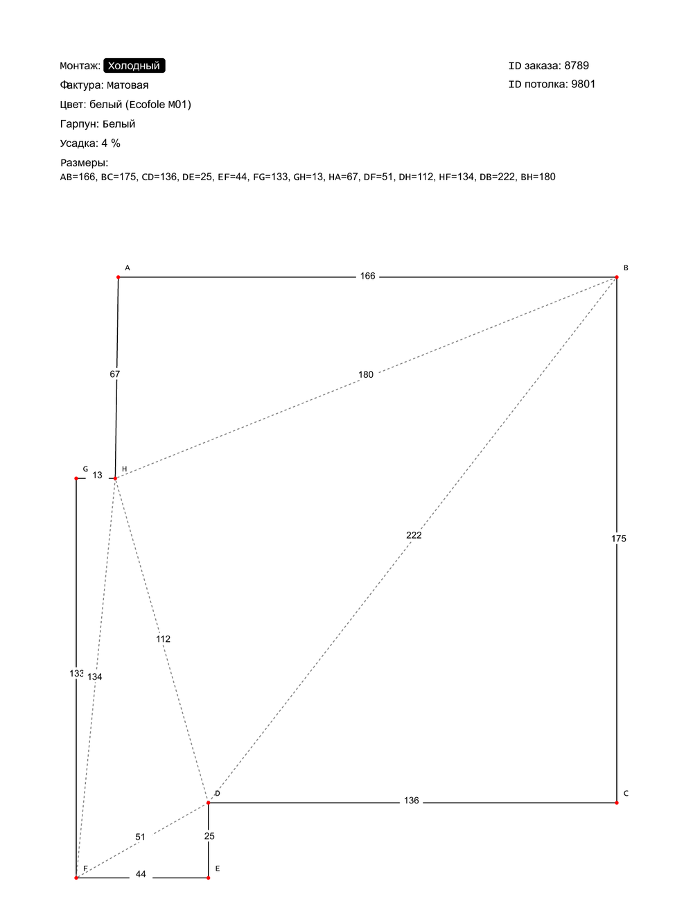 Матовый натяжной потолок 3.2 м2