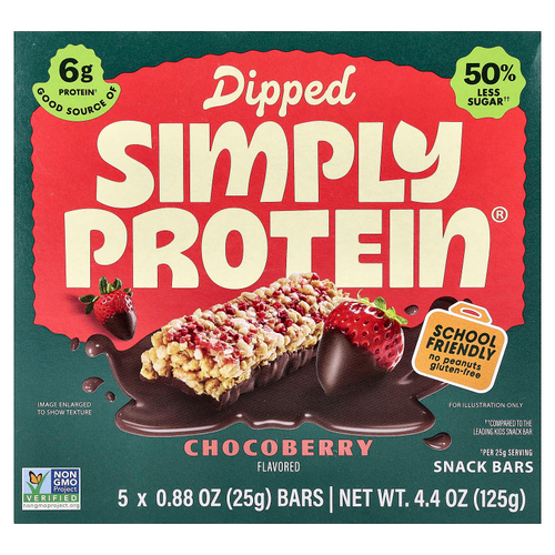 Simply Protein, батончики-снеки, батончики с шоколадом, 5 шт. по 25 г (0,88 унции)