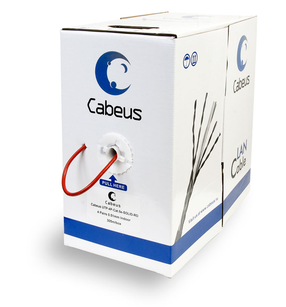Кабель витая пара U/UTP 5e кат. 4 пары Cabeus UTP-4P-Cat.5e-SOLID-RD