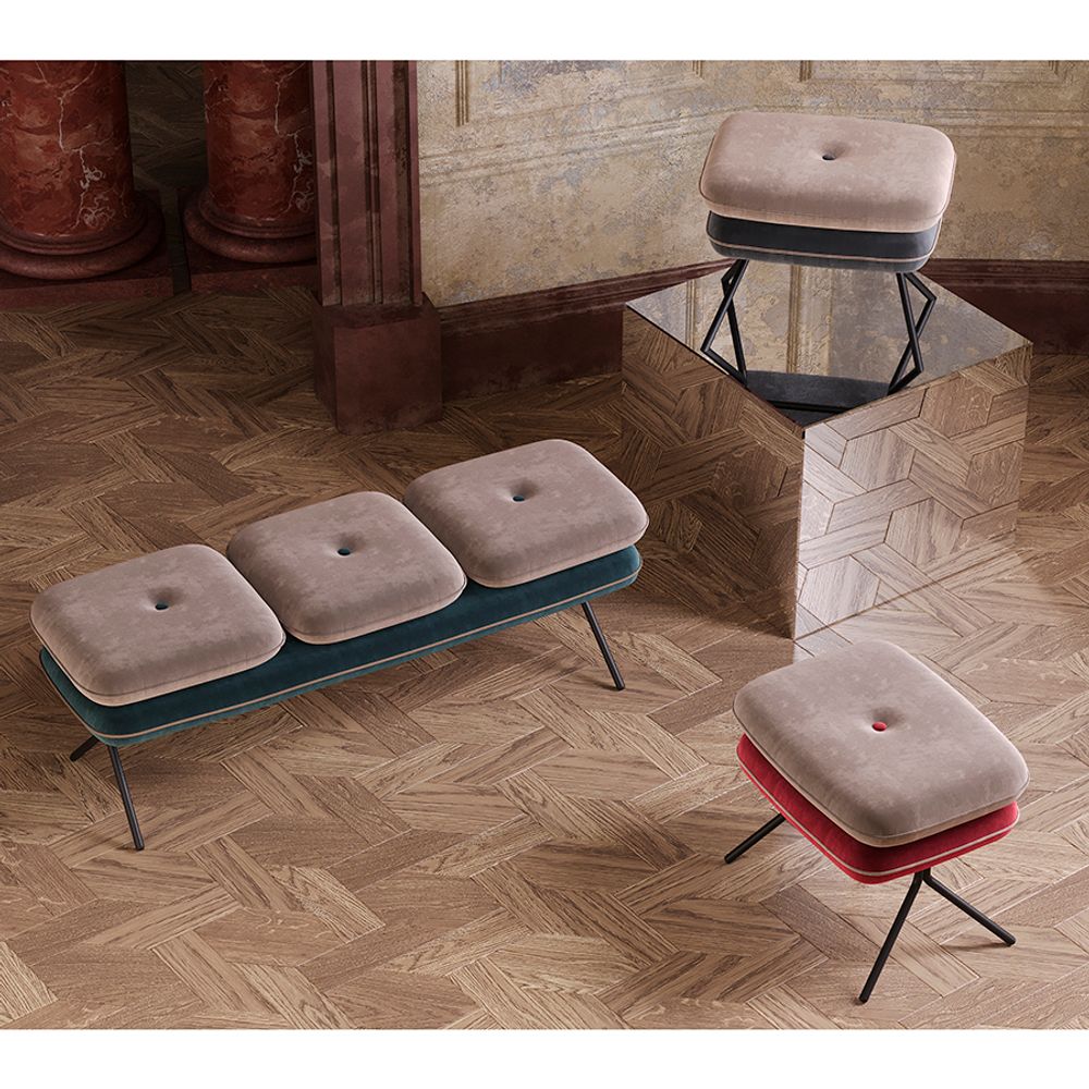 Банкетка Pea, велюр, бежевая/сине-зеленая