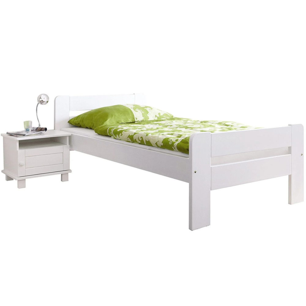 Кровать 90х200, Берт, деревянная, односпальная, с основанием з дерева, массив сосны, белый, Dipriz