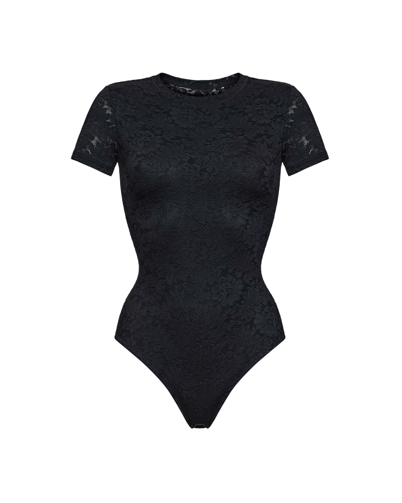 боди Openwork с коротким рукавом черное