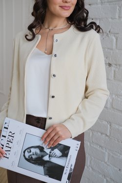 Кардиган сливочный из трикотажного вельвета