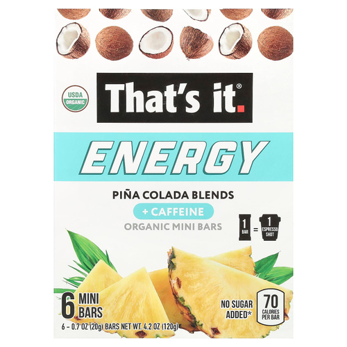 That's It, Energy, органические мини-батончики, смеси пина-колады, 6 мини-батончиков, 20 г (0,7 унции)