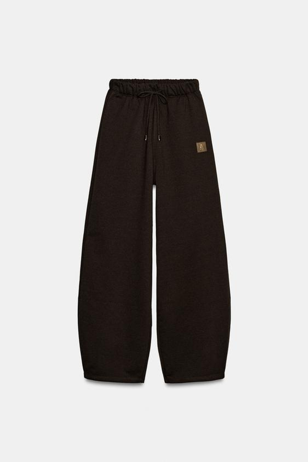 ZARA БРЮКИ ИЗ МЯГКОЙ ТКАНИ С НАШИВКОЙ, КОРИЧНЕВЫЙ